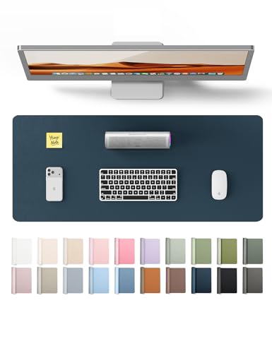 YSAGi Leather Mouse Pad, Large Mousepad, Office Desk Mat Protector, Non-Slip, PU Leather, Laptop Desk Blotter, Waterproof Writing Pad for Office and Home(Dark Blue, 60 * 35cm)
