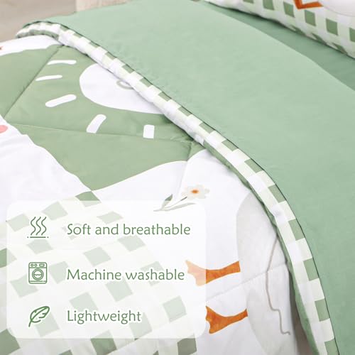 Image of Toddler Bedding Set for Boys Girls 4 Pieces Green Goose, Soft Breathable Toddler Comforter Set, Checkerboard Print, Includes Reversible Comforter, Fitted Sheet and Flat Sheet, Pillowcase