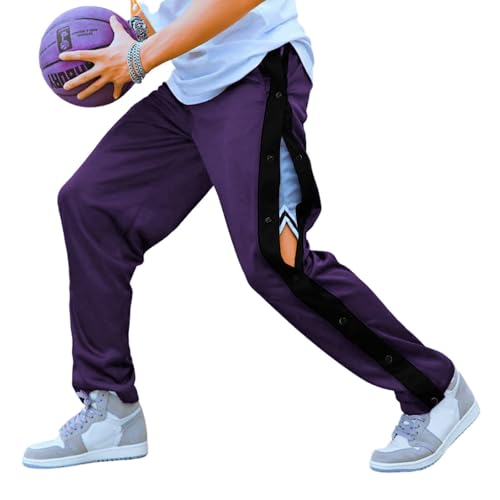 Deyeek Men's Tear Away Basketball Pants High Split Snap Button Casual Post-Surgery Sweatpants with Pockets4