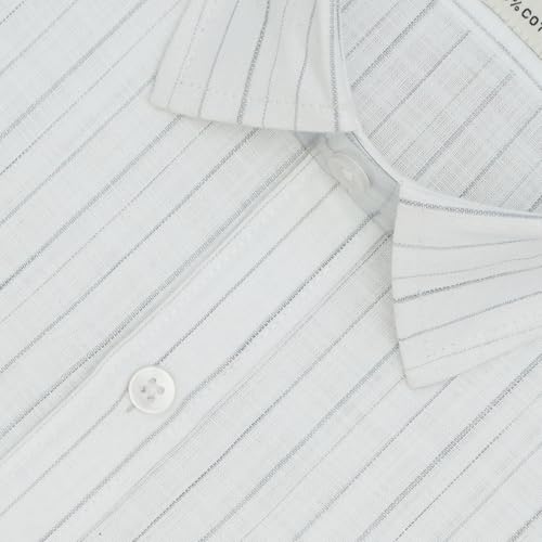 Image of GHPC Cotton Linen Striped Half Sleeves Regular Fit Formal Shirt for Men