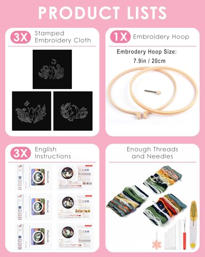 Image of TINDTOP 3 Sets Embroidery Kit for Adults, Frog Embroidery Practice Kit | for Beginners Include Embroidery Cloth Hoops Threads for Craft Lover Hand Stitch with Embroidery Skill Techniques