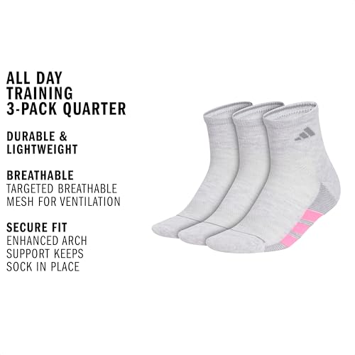 Image of adidas Women's All Day Training Socks 3 Pairs | 3-Pack, Targeted Cushioning, Arch Support, Breathable Moisture-Wicking, Reinforced Heel & Toe, All-Day Comfort