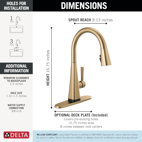 Delta Lenta Touchless Kitchen Faucet with Touch Technology, Brushed Gold Kitchen Sink Faucet with Pull Down Sprayer, Single Hole, Champagne Bronze 19802TLZ-CZ-DST - image 9