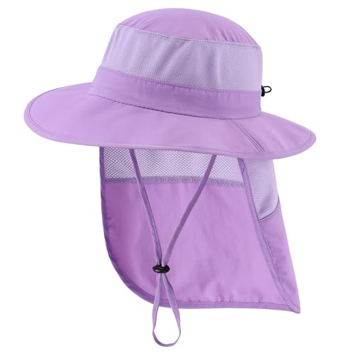 Image of Home Prefer UPF50+ Kids Girls Boys Sun Hat Wide Brim Fishing Hat with Neck Flap Adventure Beach Safari Sun Protection Cap