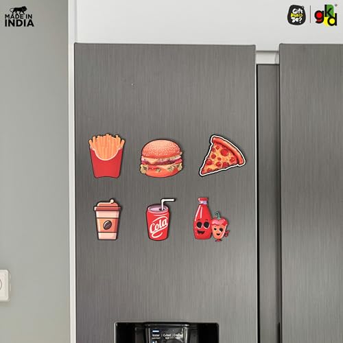 Image of GKD Fast Food Wooden Fridge Magnet | Burger, Pizza, Fries Design | Fun Kitchen & Restaurant Refrigerator Magnet | Quirky Decor & Gift for Food Lovers