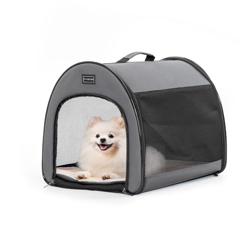 Petsfit Hundebox faltbar für kleine Hunde Katzen, tragbare & Atmungsaktive Hundebox für Zuhause mit Gewölbtem Design, Zimmerkennel Hund Hundeschlafbox mit Anti-Offener Reißverschluss und Plüschkissen