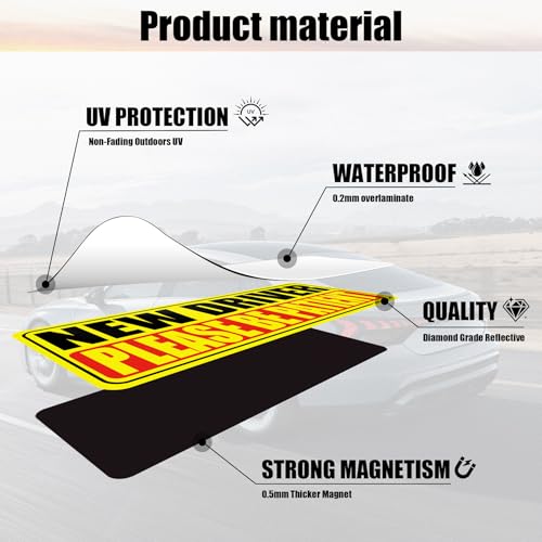 Image of SINGARO New Driver Magnet for Car, Please Be Patient New Driver, 3Pcs Magnetic Reflective Novice Rookie Drivers Safety Warning Bumper Stickers, Removable Car Exterior Accessories
