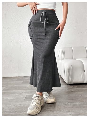 Verdusa Women's Fishtail Maxi Skirts High Waisted Bodycon Skirt with Pockets3