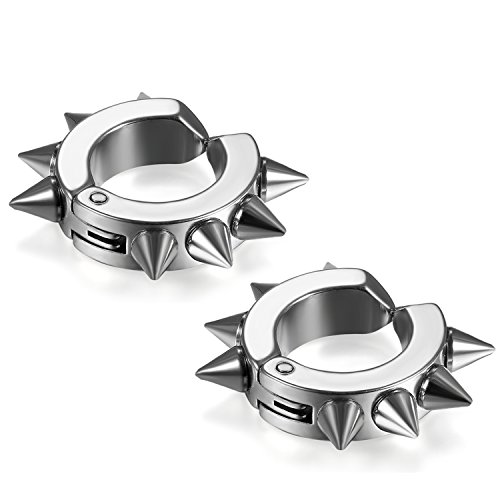 Pendientes de aro falsos plateados con púas para estética punk
