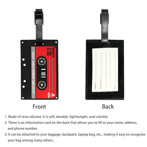 Retro Cassette Tape Silicone Luggage Tag – Fun ID Tag for Suitcases, Backpacks, and Travel Bags – Ideal for Teens and Adults (Black)3