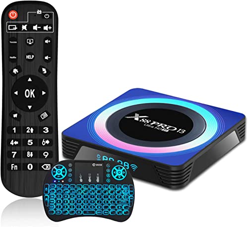 AMITVA Smart Android TV Box 10.0, 4K 3D TV Box De Alta Resolución, RK3528 CPU TV Boxes, Compatible con 2.4G/5.0Ghz WiFi, BT 4.1 Y 100M Ethernet, con Mini Teclado Inalámbrico,4gb+32gb