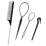 Hair Loop Styling Tool Set with,4pcs Hair Styling Tools for Girls,Tail Hair Tools,Topsy Tail Hair Tools,Rat Combs Braiding Styling Hair Pull Through Tool,for Children Girls