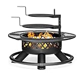 Panovue 47 Inch Outdoor Wood Burning Fire Pit with 2 Grills,Extra Large 3-in-1 Fire Pit with Metal Lid & Fire Poker, Heavy Duty BBQ Firepits for Outside, Backyard, Bonfire, Patio & Party (47'' Black)