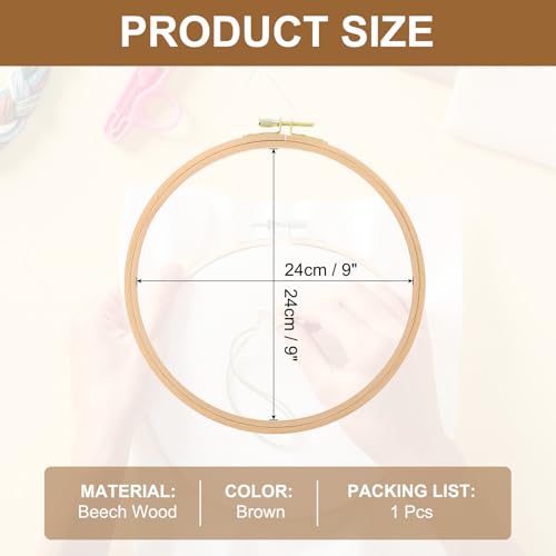 Image of PATIKIL 9 Inch Beech Wood Embroidery Hoops, Circle Cross Stitch Hoop Frames Embroidery Hoop Ring with Adjustment Brass Screw for Sewing, Needlework, DIY Craft Decoration