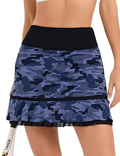 KOJOOIN Women Athletic Tennis Skirt Pleated Ruffle Hem High Waisted Golf Skirts with Pockets Shorts Running Workout
