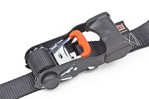 1½" x 6½ft PowerTye Made in USA Ergonomic Locking Ratchet Soft-Tye Tie-Downs with Heavy-Duty Latch Hooks, Orange/Black (Pair)