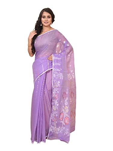 Sari de coton Jamdani leger brode or argent pour un confort festif optimal