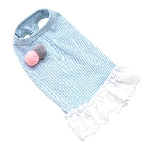 Mipcase Vestuário Respirável Para Cachorro Curto Redondo Pompom Traje De Verão Renda Colete Azul Sup