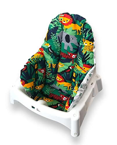 Image of Cushion - Washable & Reversible One-Piece Cotton Seat Pad for IKEA High Chair Accessories, Compatible with Antilop (Jungle Green)