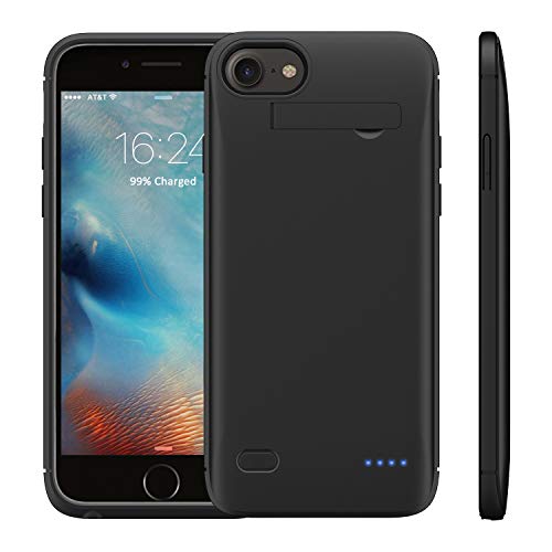 WELUV Coque de batterie pour iPhone 6 6s 7 8 SE 2020 - 4000 mAh - Avec support de batterie - Ultra fine - Noir - Cadeau