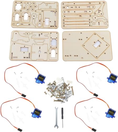 Image of REES52 DIY Wooden Kit 4 DOF Robot Manipulator Arm Mechanical Arm Clamp Claw Kit (Sg90 Servo and board)