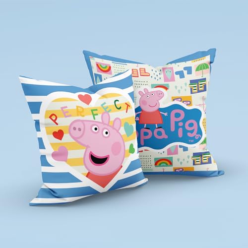 Image of Sassoon Peppa Pig Reversible Cartoon Printed Cushion Cover, Blue (Pack of 1)