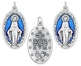 Lot of 3 - Large Blue Enamel Miraculous Medal 1-3/4
