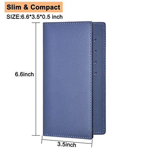 Checkbook Covers For Personal Duplicate Checks, Genuine Leather Checkbooks Register Cover Holder Wallets For Women & Men (Blue Gray) #TOP2