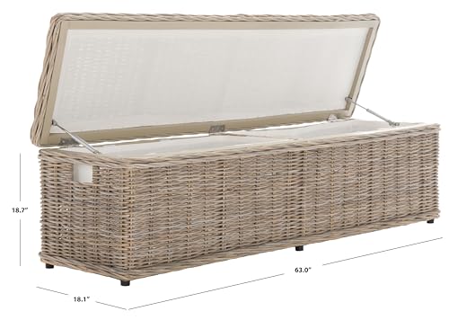 Image of SAFAVIEH Furniture - Caius Rattan Trunk - Grey - Rattan - Coastal Woven Design - Ideal for Living Room, Entryway, Bedroom, 63 inch W x 18.1 inch D x 18.7 inch H - Fully Assembled (SEA7017A)