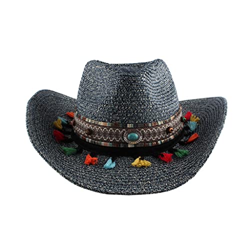 Chapeau de cowboy pour femme tressé à la main avec grand bord anti-UV pour la plage