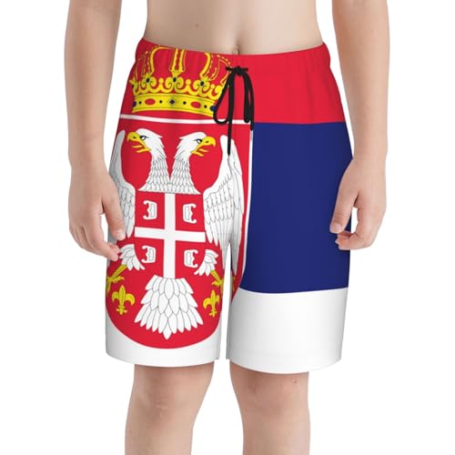 Wave Striped Serbian Flag Teen Boy's Summer Beach Shorts Quick Dry Swim Trunks Running Sports Shorts