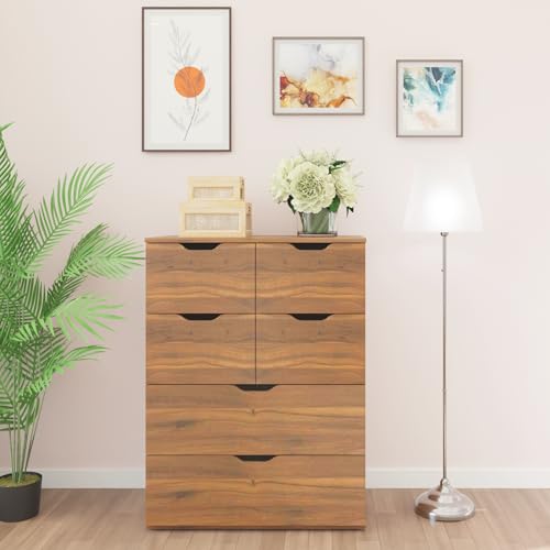 Image of VIKI Dresser with 6 Drawers, Oska Chest of 6 Drawers,Clothes Storage, Organizer Unit for Bedroom, Hallway, Entryway,Easy Pull Drawers, (Brussel Walnut - 44D x 80W x 106H) | 1 Year Warranty