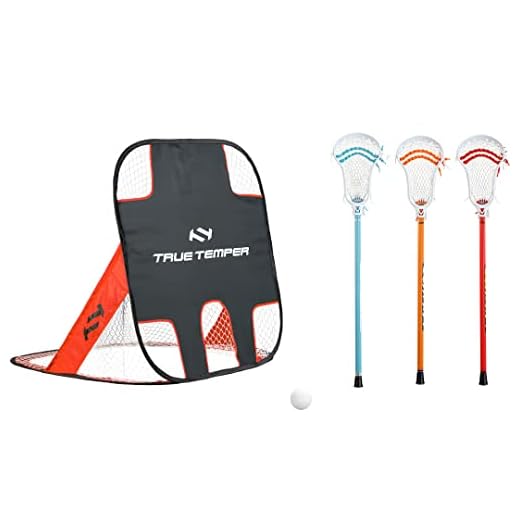 TRUE TEMPER Laxyard Backyard Lacrosse Kit, Set of 3 Lacrosse Short Sticks, 1 Ball, and 1 Mini Goal