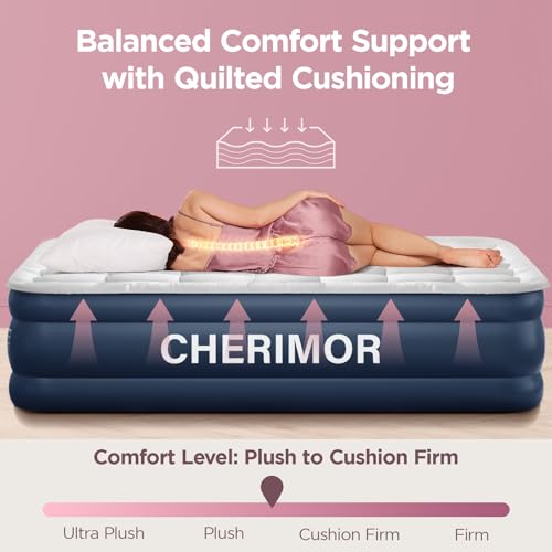CHERIMOR Queen Air Mattress with Built-in Pump & Luxury Quilted Topper (Washable&Detachable), 20" Raised Comfort, 800lb Support, 4.5 Min Fast Inflate, Blow up Mattress for Guest Camping & Home by CHERIMOR - Image 5