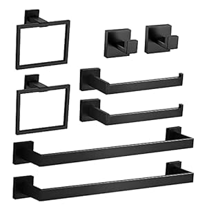 8-Piece Bathroom Hardware Accessories Set, Towel Bar Sets Include Towel Bar Towel Holder Toilet Paper Holder Towel Hook,16 inch Bath Accessories Kit，Matte Black,2 Pack