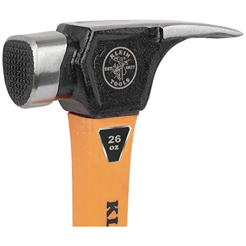 Klein Tools 832-26 Lineman's Claw Milled Hammer, cabo de fibra de vidro, 737 g