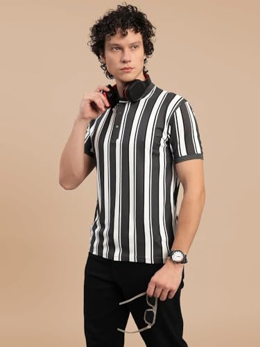 Image of Lux Nitro Men's Striped Polo T-Shirt | Cotton Blend Half Sleeve Collared T-Shirt for Man | Regular Fit Casual Wear