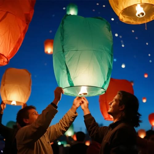 Image of Paper Colourful Make A Wish High Flying Sky Lantern Hot Air Balloon Diwali New Year with Fuel Wax Candle (Pack of 5) Wishing Balloon | Popo Toys