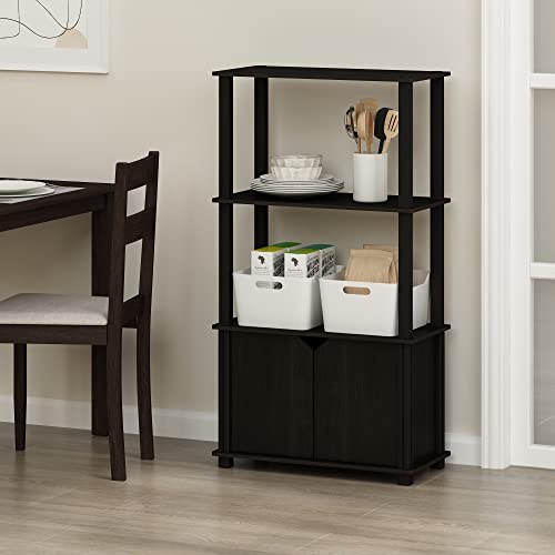 Image of Furinno GO GREEN Storage Shelves, 4-Tier Book Shelf, Bookcase, Display Shelf with Open Shelf and Closed Storage, for Organization and Storage, Living Room, Garage, Home Office, Espresso