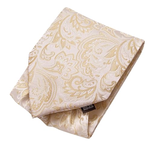 Image of Hi-Tie Silk Ascot for Men Self Tie Men's Cravat and Flower Lapel Pin Handkerchief Cufflinks Set for Wedding Party
