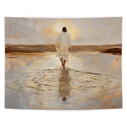 LUVADIAN Christian Tapestry, Jesus Walking on Water Tapestry Wall Hanging, Catholic Christian Wall Art Blanket for Home Bedroom Living Room Church Decor, Bible Verse Tapestrys, 50x60 Inch