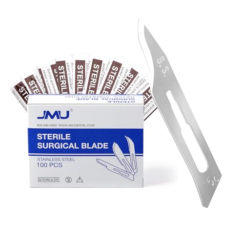 Image of JMU 100 Pcs Sterile Surgical Blades #15C, Disposable Stainless Steel Scalpel Blades, Individually Foil Wrapped