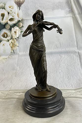 EUROPEAN BRONZE Genuine Bronze Sculpture**Sale**Statue Woman Standing Young Lady Violin Player