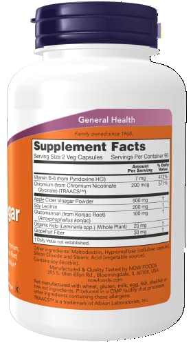 Now Supplements, Cider Vinegar, With Grapefruit, Lecithin, B-6, Chromium, Kelp & Glucomannan (From Konjac Root), 180 Veg Capsules #TOP1