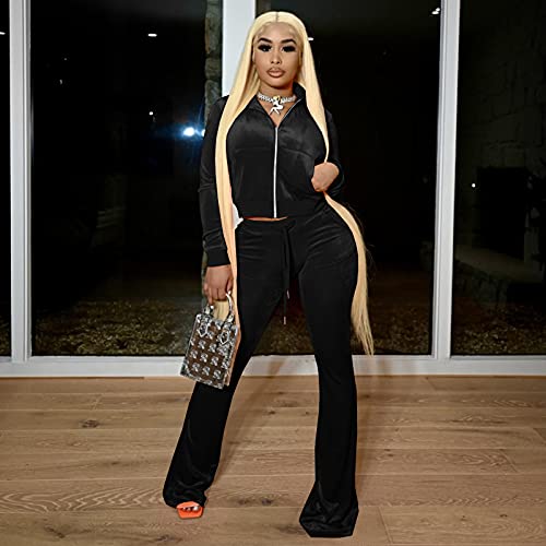 Womens Two Piece Outfits Tracksuit - Zip Up Jackets and Long SweatPants Jogging Suit Sweatsuits Lounge Set Black S - Thumbnail 5