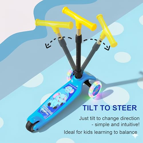 Image of VGRASSP 3 Wheel Skate Scooter for Kids with LED Light-Up Wheels, Foldable & Height Adjustable Handlebar, Rear Brake - Outdoor Kick Cycle for Boys & Girls - (Narrow Wheels)
