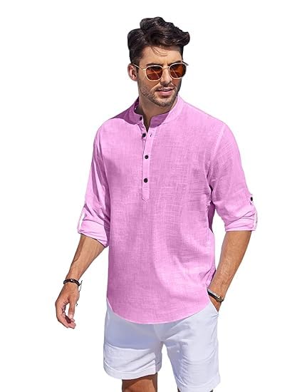 Image of Bellstone Men's Cotton Blend Solid Regular Fit Full Sleeve Short Kurta | Men's Trendy Short Kurta | Ethnic Stylish Casual Lightweight Summer Kurta for Daily and Occasion Use