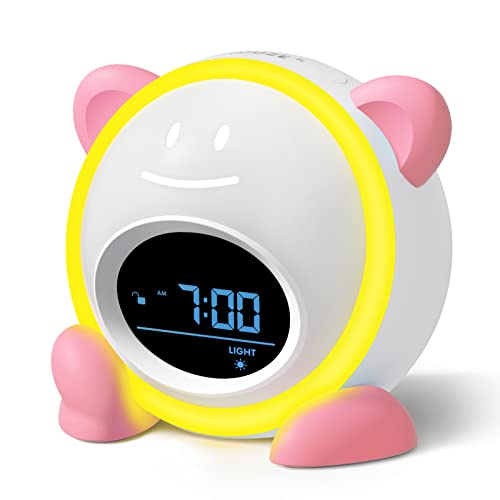 Image of Windflyer OK to Wake Clock for Kids, Sleep Training Clock with Night Light and Sound Machine, Kids Alarm Clock for Bedrooms, Pink