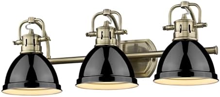 Golden Lighting 3602-BA3 AB-BK Duncan Bath Fixture, Aged Brass with Black Shades, 3 Lights