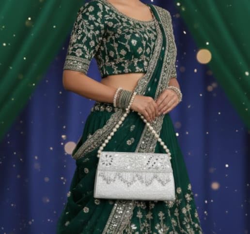 Image of Nevis Women's Embellished Clutch with Pearl Handle | Fancy Designe & Wedding Potli Bag for Festive & Evening